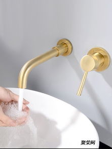 仿古全铜暗装嵌入墙式暗藏入墙式哑光金色拉丝冷热复古面盆水龙头